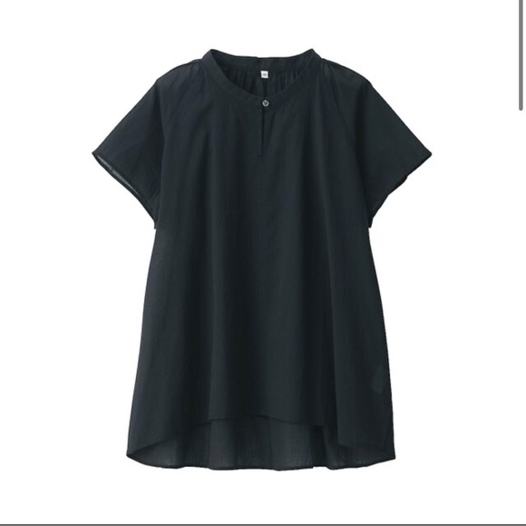 Black Muji French Sleeve Blouse (high twisted veil) - Picture 2 of 5